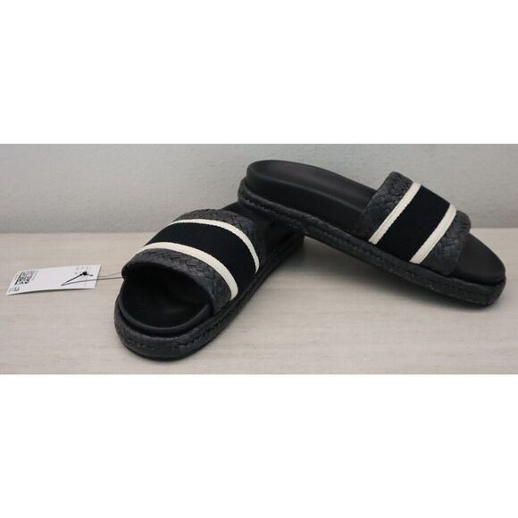 H&M 1215225-001 Women's Sz 6 Black Braided Foot Strap Espadrille Slide Sandals - Picture 1 of 9